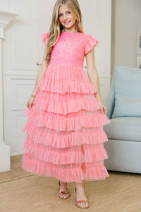 Girls: Can't Stop Dancing Pink Sequin Midi Dress