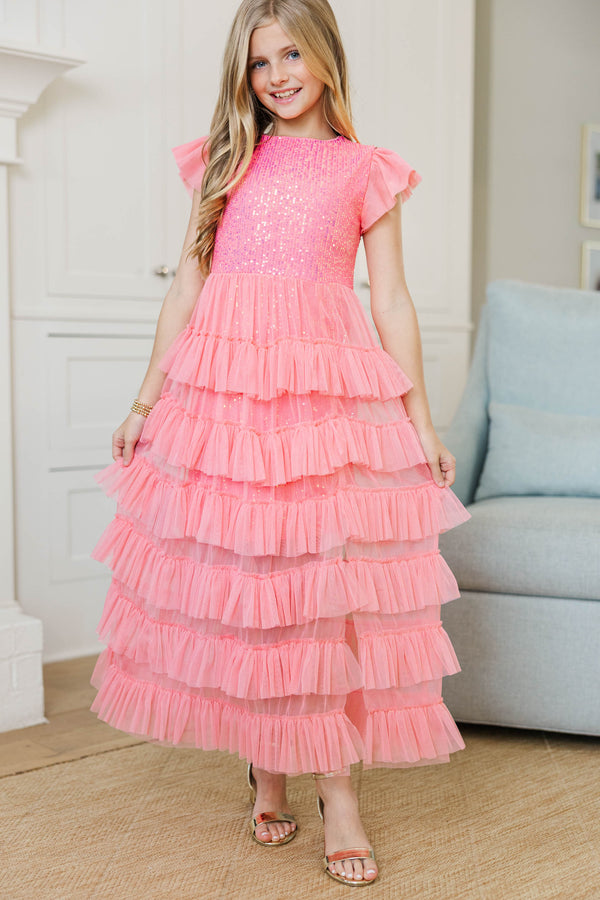 Girls: Can't Stop Dancing Pink Sequin Midi Dress