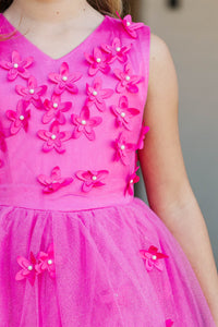 Girls: Eyes On Me Fuchsia Beaded Tulle Midi Dress