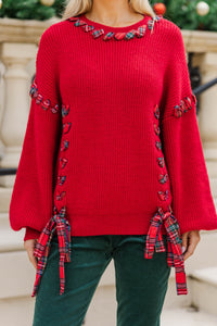 Simply Perfect Red Plaid Detail Sweater