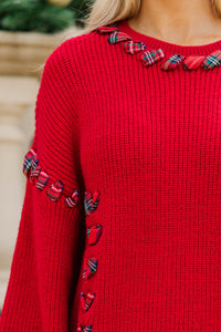 Simply Perfect Red Plaid Detail Sweater