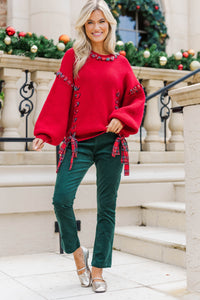 Simply Perfect Red Plaid Detail Sweater