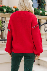 Simply Perfect Red Plaid Detail Sweater