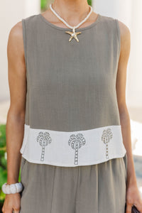 Effortlessly Bright Olive Embroidered Tank