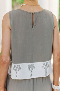 Effortlessly Bright Olive Embroidered Tank