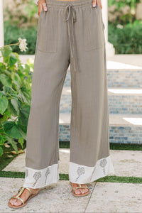Casual Summer Confidence Olive Embroidered Pants