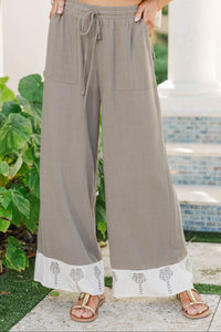 Casual Summer Confidence Olive Embroidered Pants
