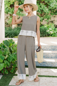 Casual Summer Confidence Olive Embroidered Pants