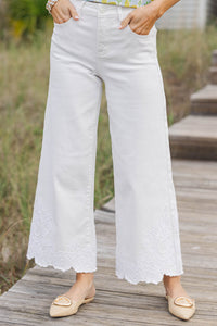 Charmed Cream Embroidered Wide Leg Jeans