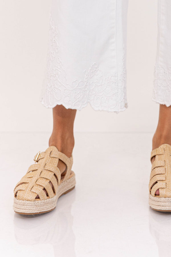 Charmed Cream Embroidered Wide Leg Jeans