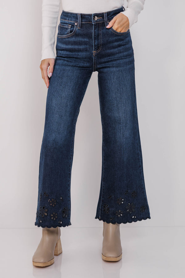 Run To Me Blue Eyelet Straight Leg Jeans