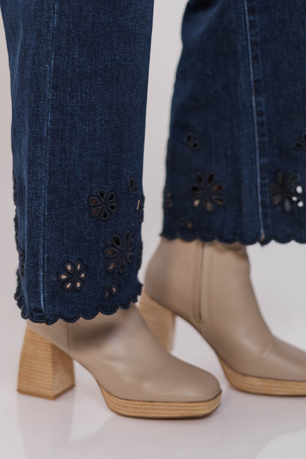 Run To Me Blue Eyelet Straight Leg Jeans