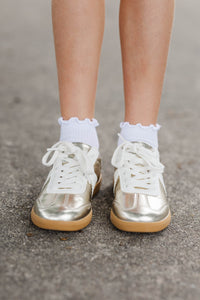 Girls: Bold and Brilliant Gold Shimmer Sneakers