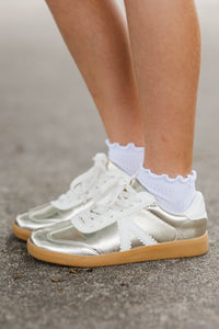 Girls: Bold and Brilliant Gold Shimmer Sneakers