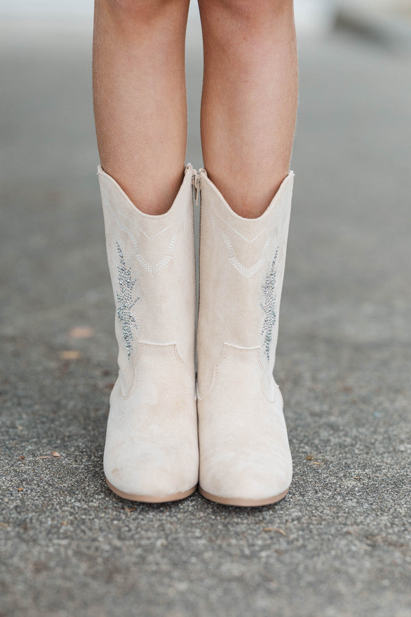 Girls: Shine On Your Own Taupe Rhinestone Boots