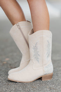 Girls: Shine On Your Own Taupe Rhinestone Boots