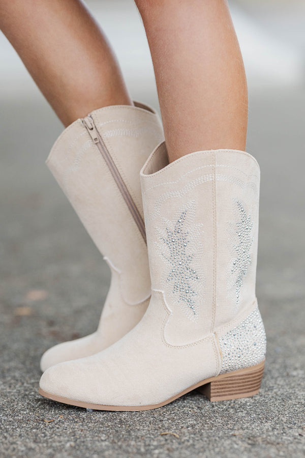 Girls: Shine On Your Own Taupe Rhinestone Boots