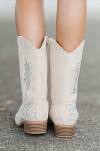 Girls: Shine On Your Own Taupe Rhinestone Boots