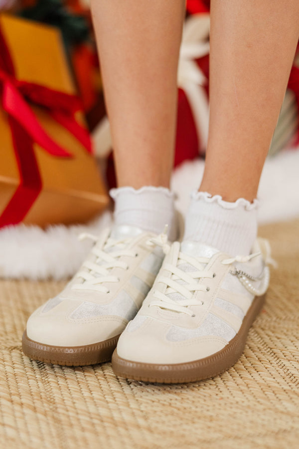 Girls: Step into Sparkle Silver Embellished Bow Sneaker