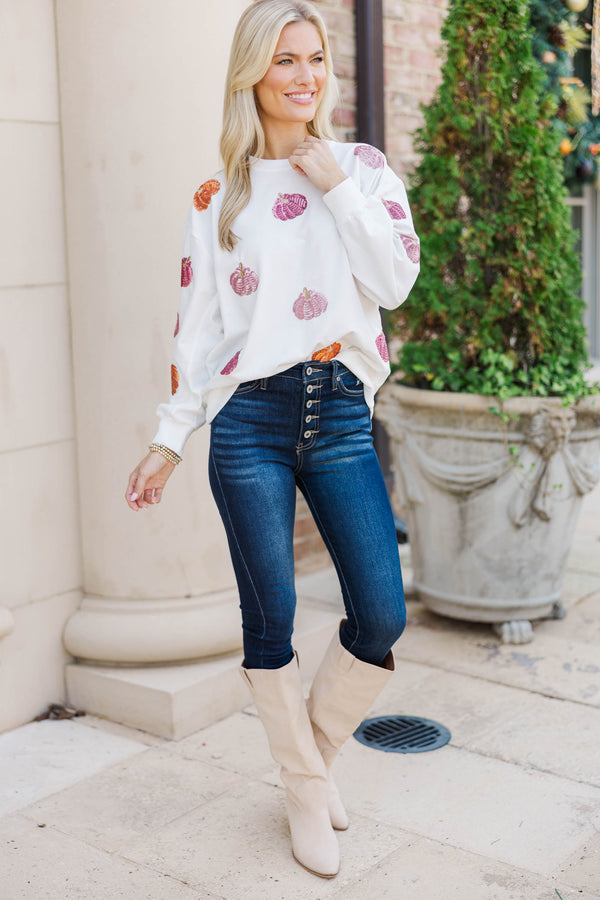 Autumn Glow White Pumpkin Sweatshirt