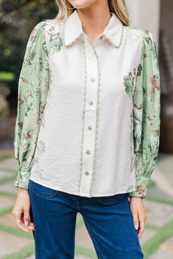 Effortless Grace Olive Floral Blouse