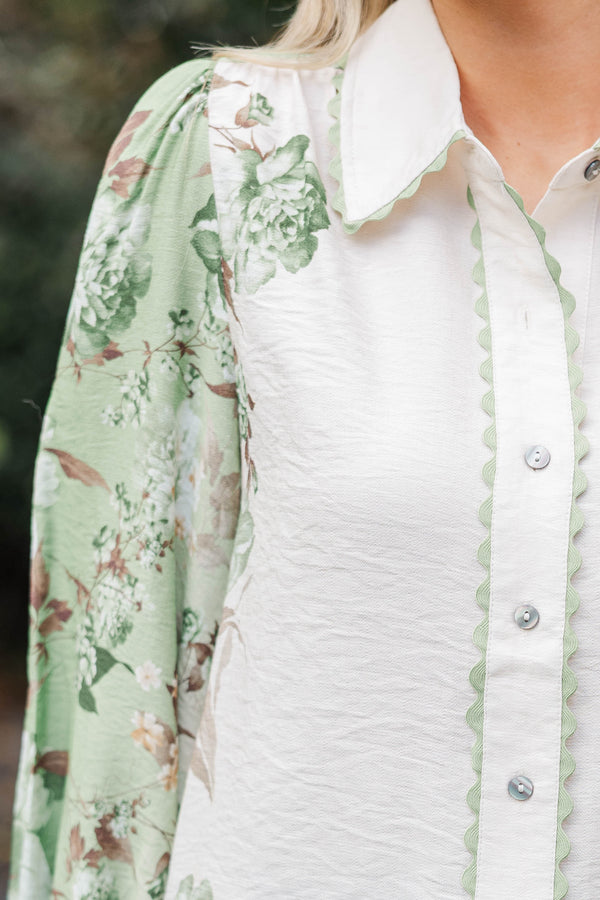Effortless Grace Olive Floral Blouse
