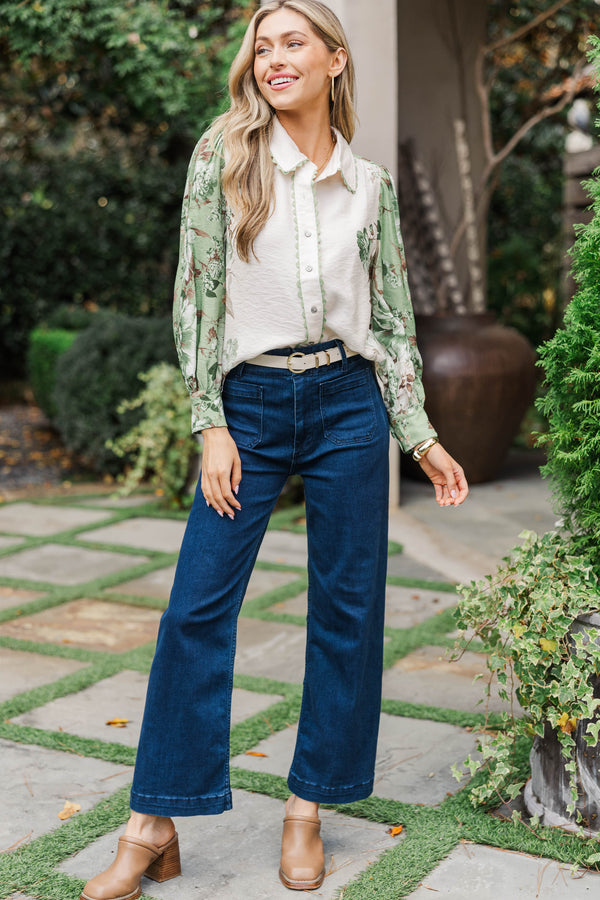 Effortless Grace Olive Floral Blouse