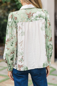 Effortless Grace Olive Floral Blouse