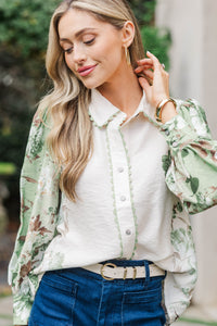 Effortless Grace Olive Floral Blouse