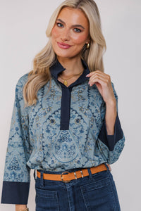 Sunday Brunch Blue Ditsy Floral Blouse