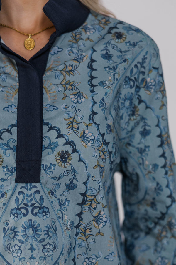 Sunday Brunch Blue Ditsy Floral Blouse