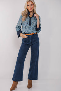 Sunday Brunch Blue Ditsy Floral Blouse