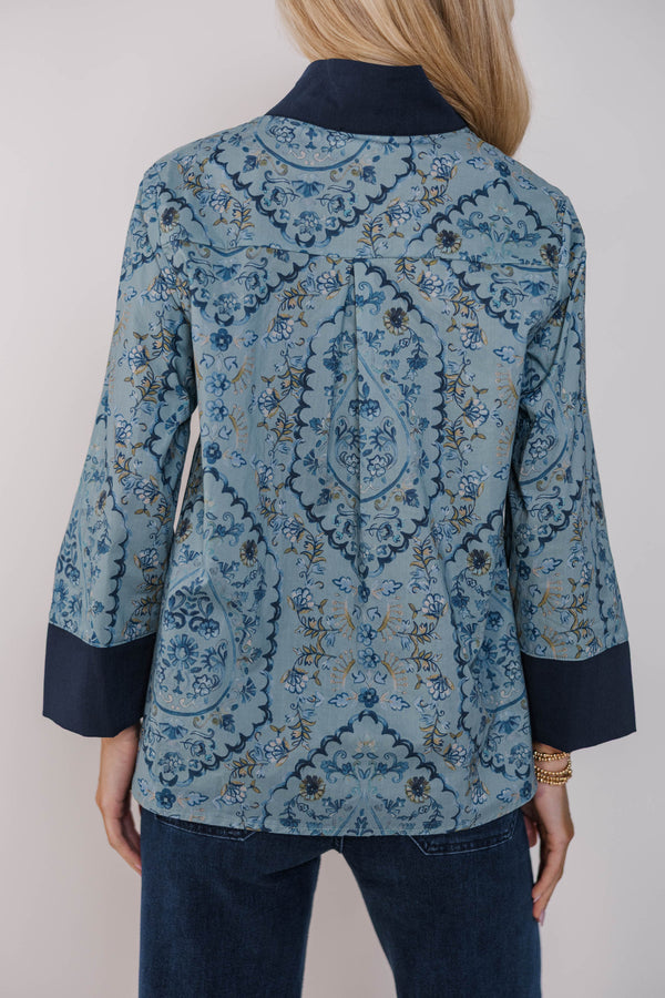 Sunday Brunch Blue Ditsy Floral Blouse