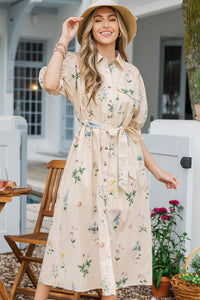 Whispering Blooms Cream Floral Midi Dress