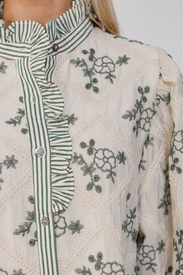 Wildflower Wishes Olive Green Floral Blouse