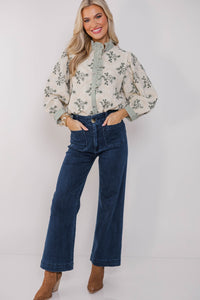 Wildflower Wishes Olive Green Floral Blouse