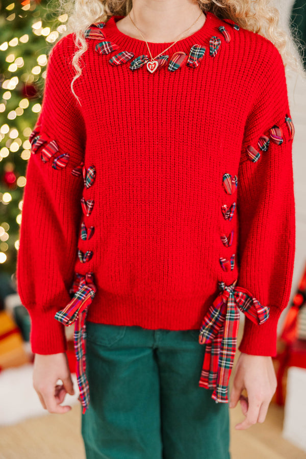 Girls: All Eyes On You Red Plaid Sweater