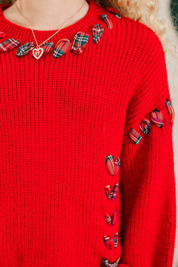 Girls: All Eyes On You Red Plaid Sweater