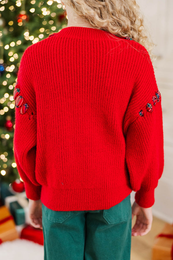 Girls: All Eyes On You Red Plaid Sweater