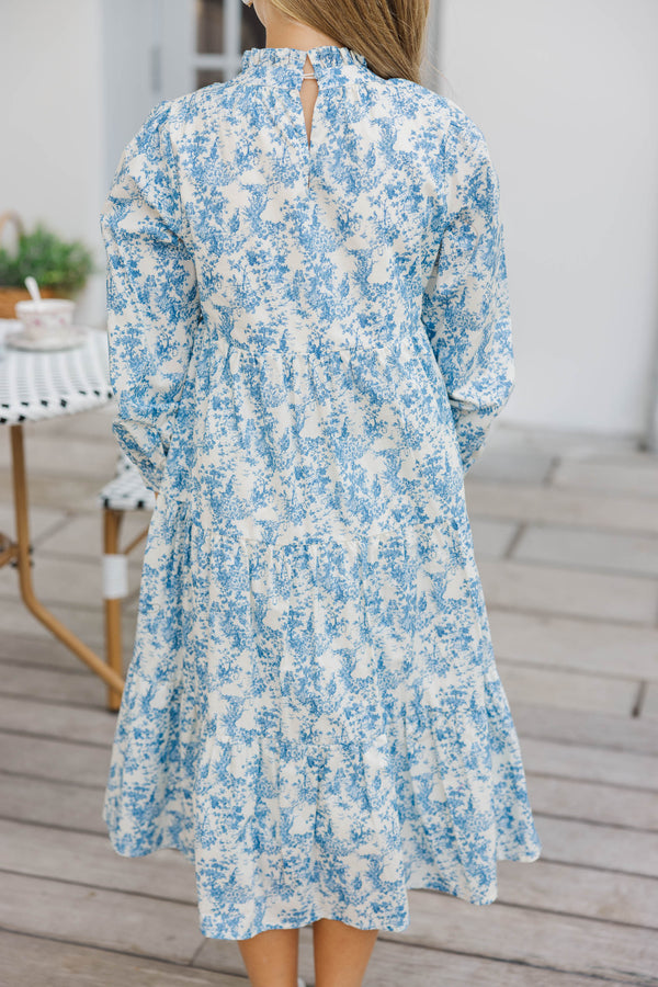 Girls: Ready For It All Blue Toile Midi Dress