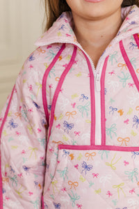 Girls: Always Direct Pink Bow Print Quilted Pullover