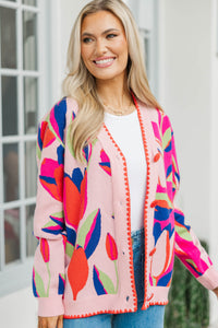 The Winter Go To Red Abstract Cardigan