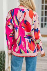 The Winter Go To Red Abstract Cardigan