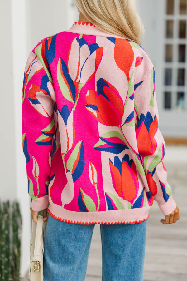 The Winter Go To Red Abstract Cardigan