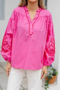 Not Just Anyone Fuchsia Embroidered Blouse