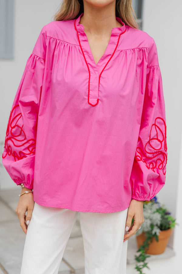 Not Just Anyone Fuchsia Embroidered Blouse