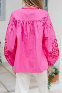 Not Just Anyone Fuchsia Embroidered Blouse