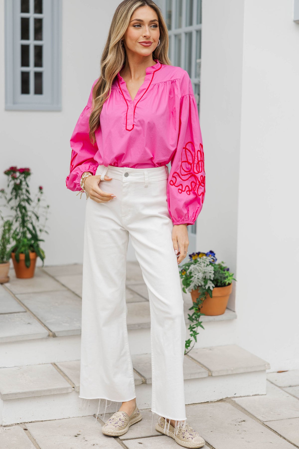 Not Just Anyone Fuchsia Embroidered Blouse – Shop the Mint