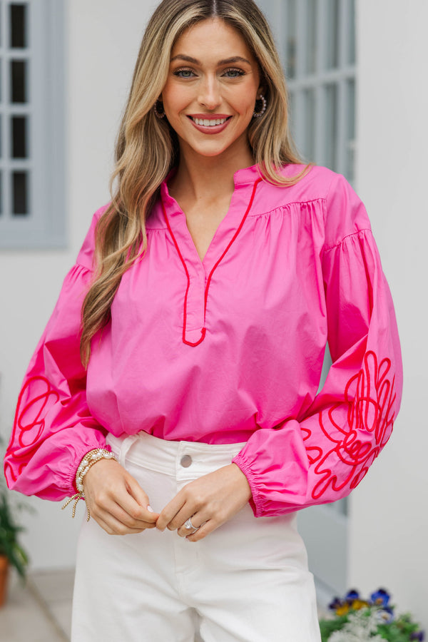 Not Just Anyone Fuchsia Embroidered Blouse