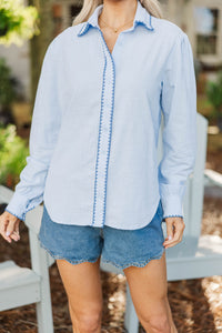 Reaching For The Sky Light Blue Embroidered Blouse